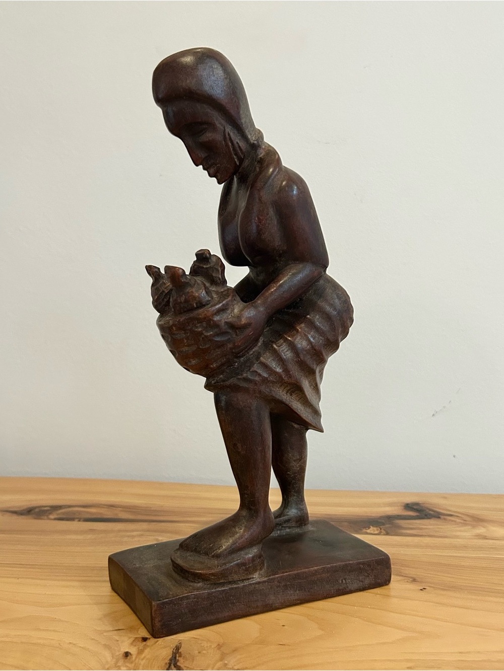 Vintage Signed African Art, Hand-Carved, Wood, 11x5.5x2 3/8 inches